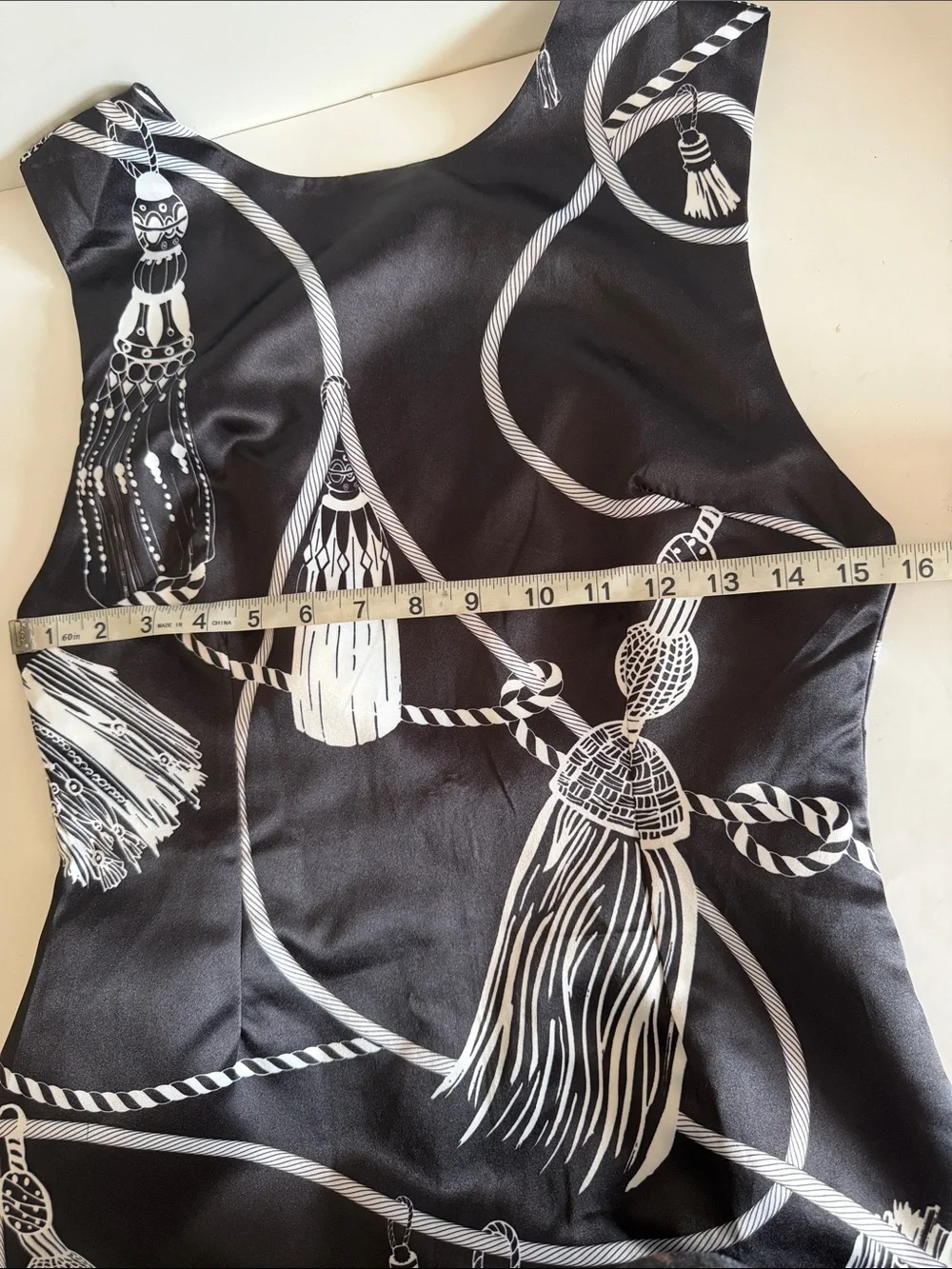 Eclect Black White Tassel Rope Print Formal Party Sleeveless Maxi Dress size S